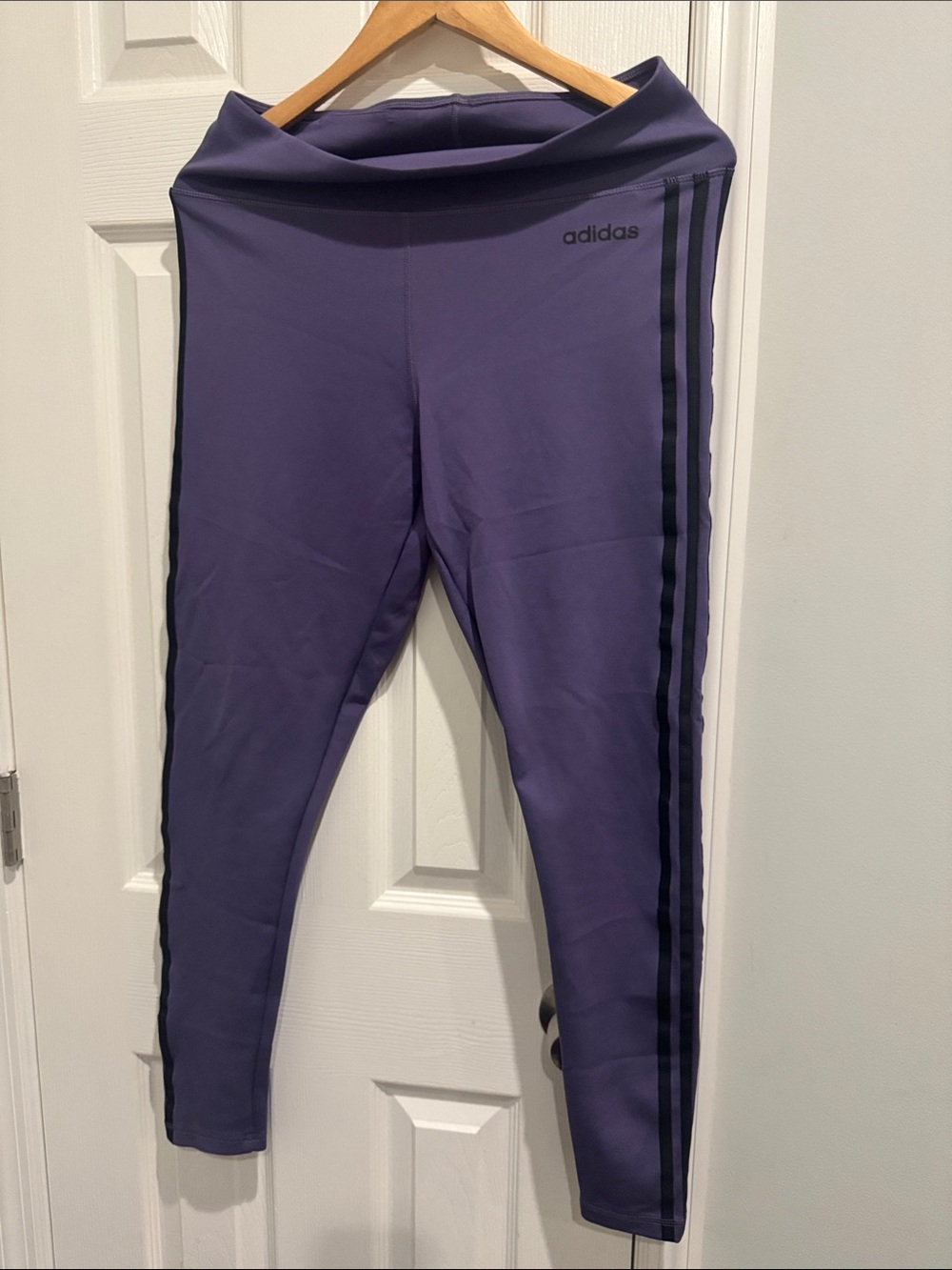 Women’s adidas Purple Athletic Leggings with Black Side Stripes